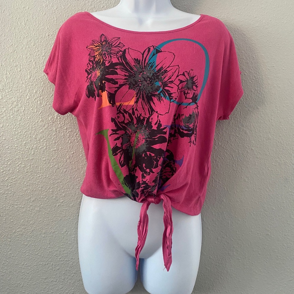Pink Y2K Summer Top Medium Indie Sleaze Emo Scene Beachy Tropical Vacation